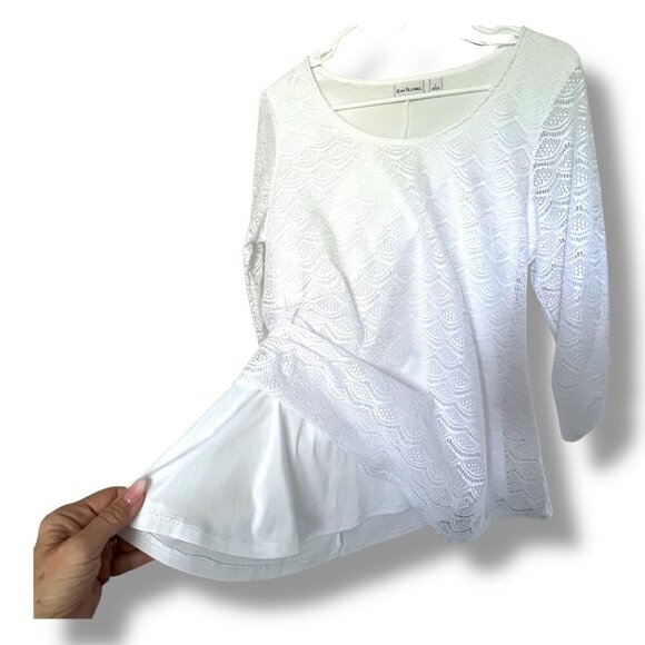 Women's White Boho Chic Lacey Detailed ¾ Sleeve Tunic Top Blouse Size Large - Picture 5 of 7